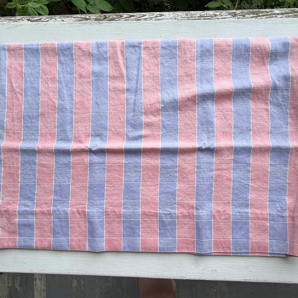 Vintage Pink and Blue Striped Cotton Pillowcase Set of 2 20x28 Home Decor 0910